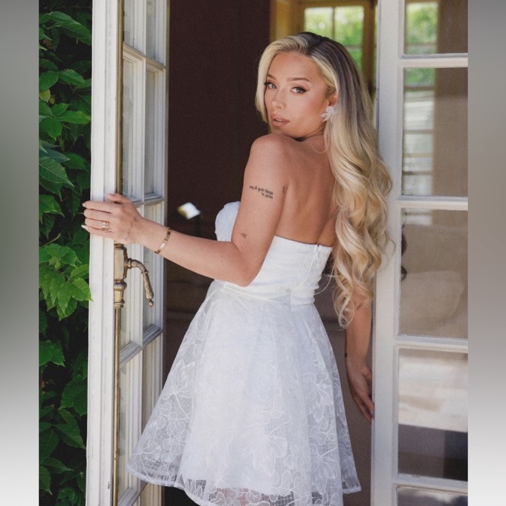 LULUS White Embroidered Strapless Tulle Mini Dress
